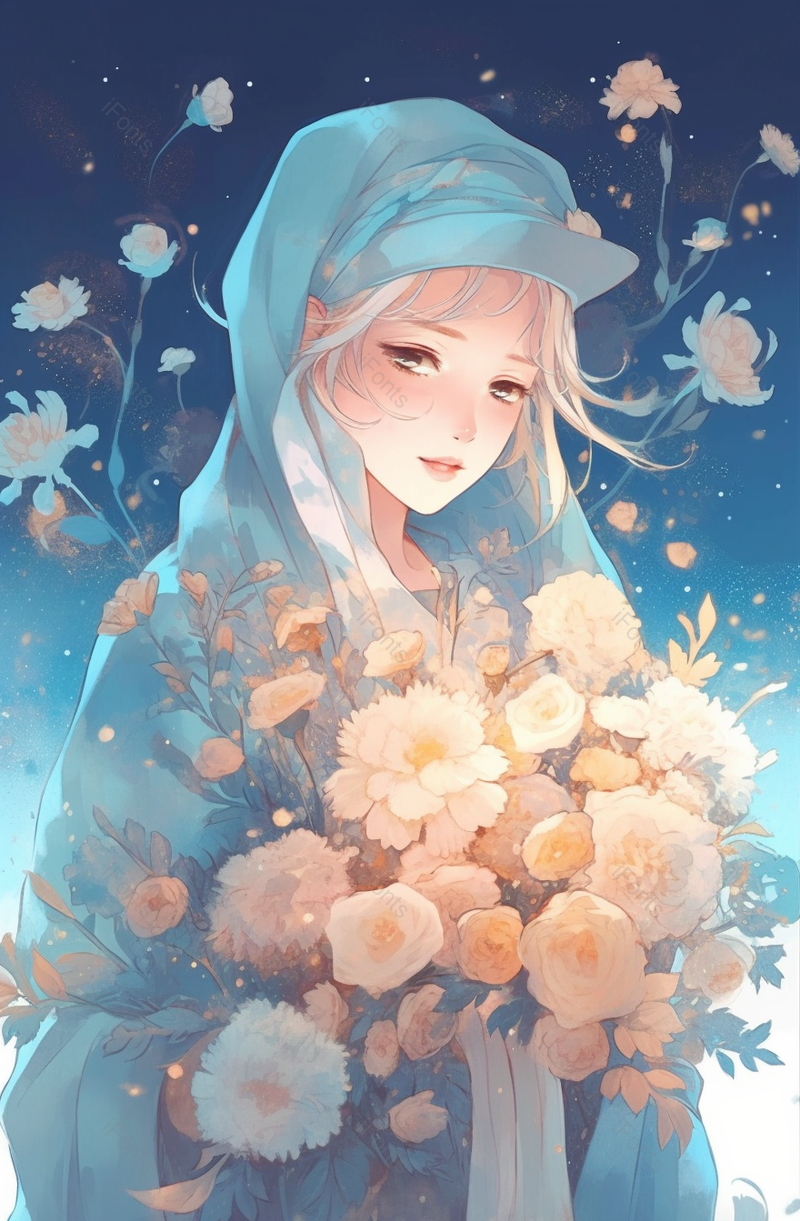 美丽手捧花女孩插画背景,插画/手绘图,插画/手绘图库,插画/手绘图下载,插画/手绘